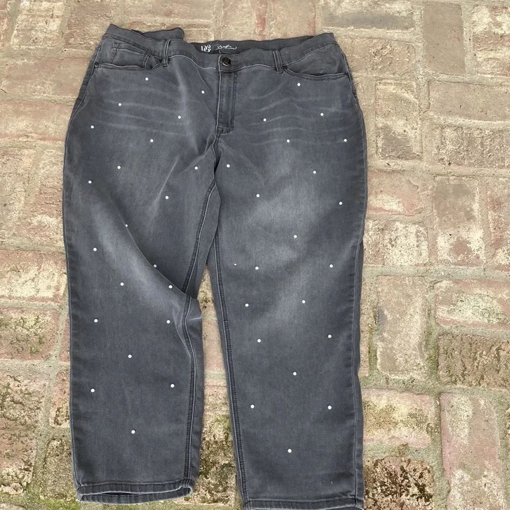 DG by Diane Gilman Grey With Pearl Embellishment Straight Leg Plus Size 24